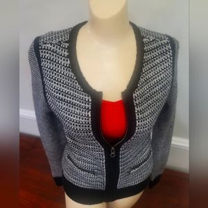 Halogen Women's Cardigan S Wool Full Zip Sweater Black White Long Sleeves knit